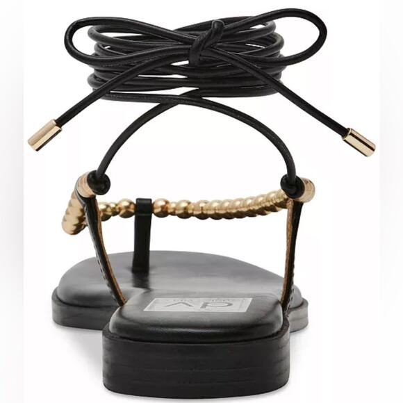 Dolce Vita Black Gold Beaded Lace Up Gladiator Flat Sandals Size 9.5 NEW IN BOX - Picture 4 of 14